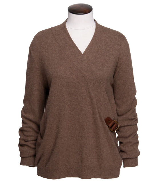 RALPH LAUREN Knit Sweater Brown Viscose Women's V-Neck Belt Jumper Size XL