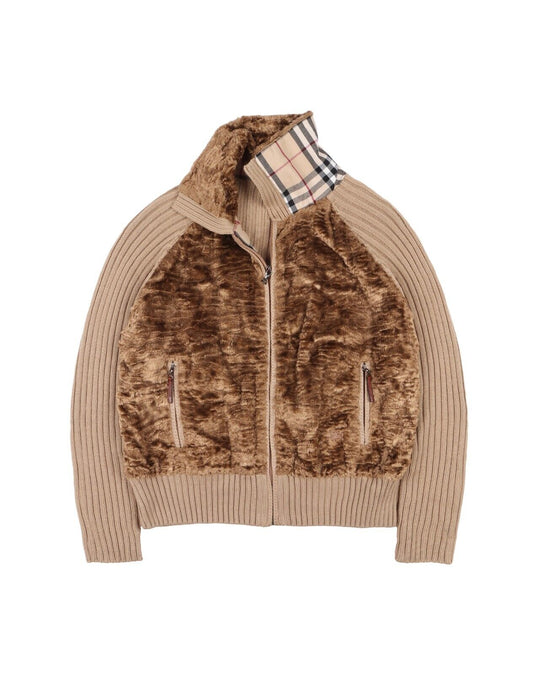 BURBERRY London Full Zip Cardigan Brown Wool Women's Nova Check Sweater Size 42