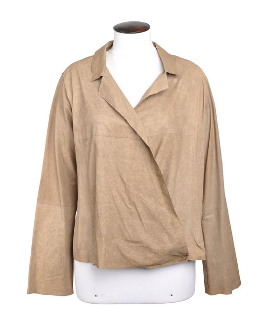 ANNETTE GORTZ Leather Jacket Brown Lightweight Unlined Women's Wrap Size 40