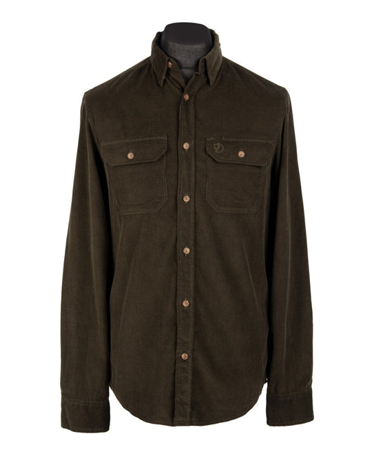 FJALLRAVEN Ovik Cord Shirt Khaki Brown Cotton Men's Corduroy Button Up Size S