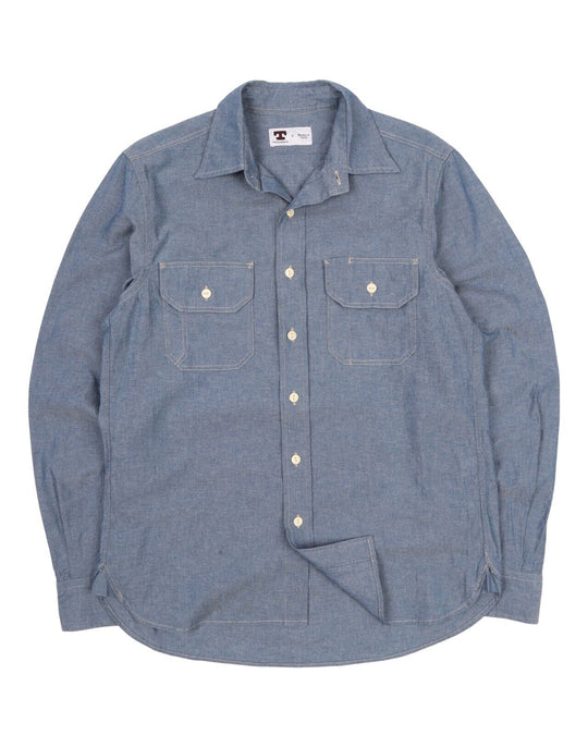 Men's TELLASON USA Blue Chambray Denim Pocket Shirt Size S