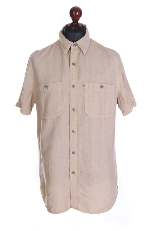 Men's POLO JEANS RALPH LAUREN Beige 100% Linen Short-Sleeve Shirt Size L