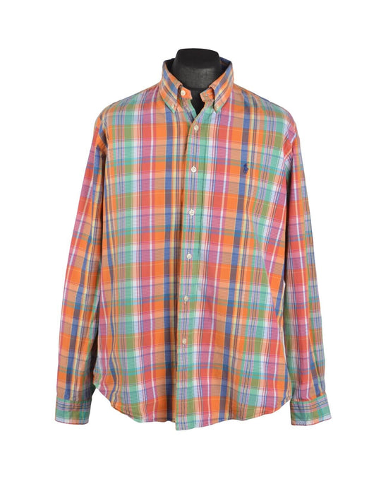 Men's POLO RALPH LAUREN Orange Check Cotton Slim Fit Shirt Size XL