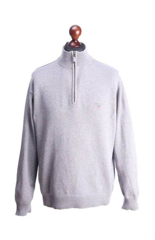 GANT Light Grey Cotton Zip Neck Jumper Sweater Size XL