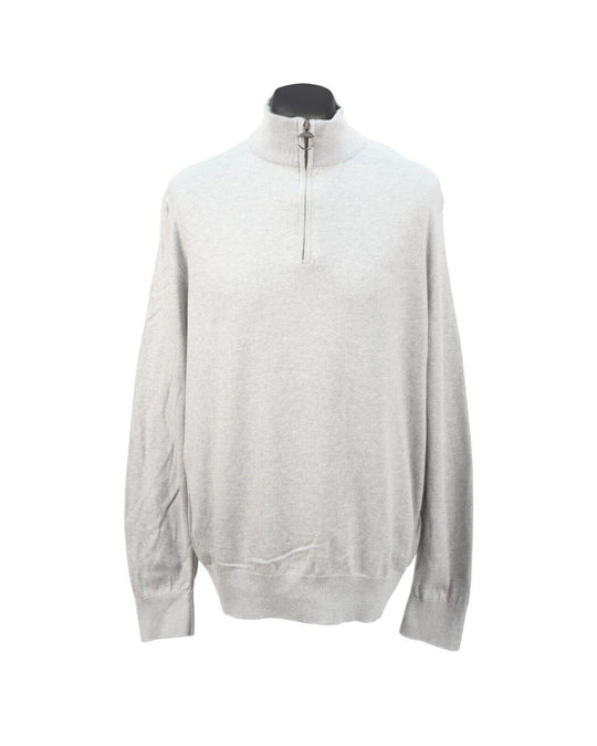 BARBOUR Jumper Grey Zip Neck Cotton Men's Size XXL