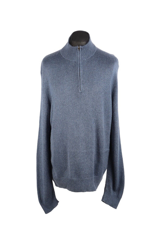 POLO Ralph Lauren Jumper Blue Zip Neck Cotton Men's Pullover Size XL