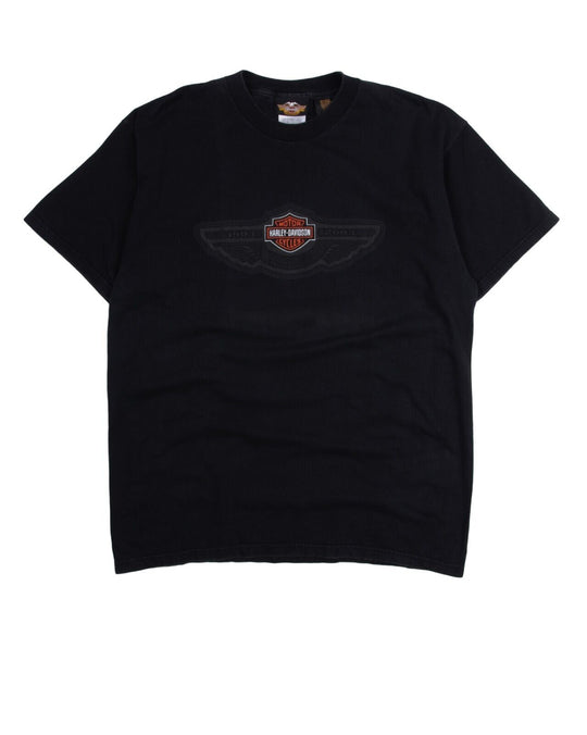 HARLEY DAVIDSON T-Shirt Black Big Logo Cotton Men's Moto Biker Tee USA Size L