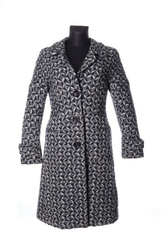 Women's MAX MARA Black & White Wool Overcoat Size uk 8 us 6