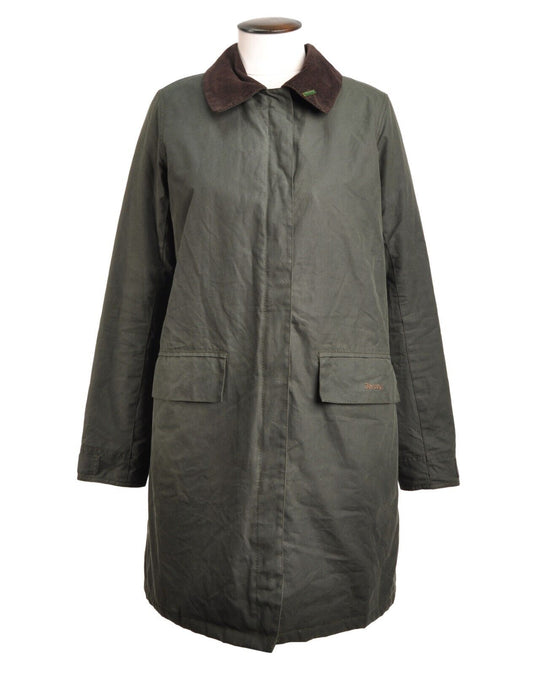BARBOUR Fortrose Jacket Khaki Waxed Cotton Womens Tartan Winter Coat Size EU 40