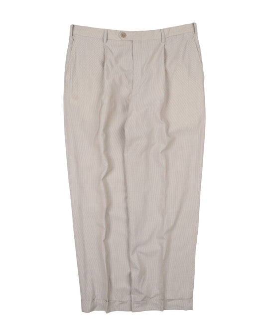 Brioni Cortina Pants Beige Striped Pure Silk Mens Cuffed Trousers Size 52 R IT
