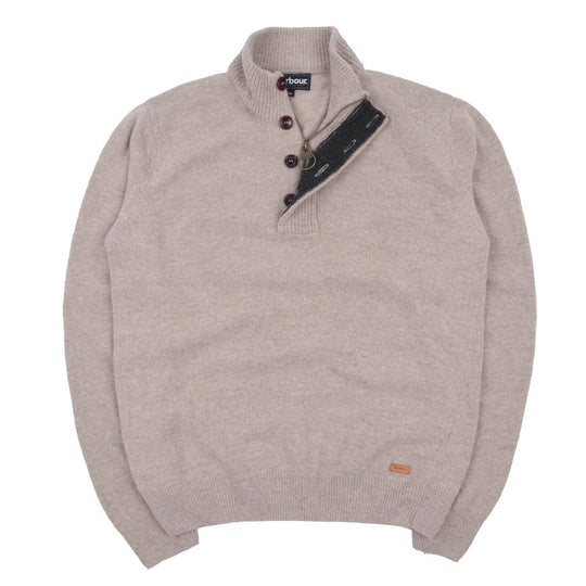 Men's BARBOUR Beige Wool Zip Button Neck Jumper Size M