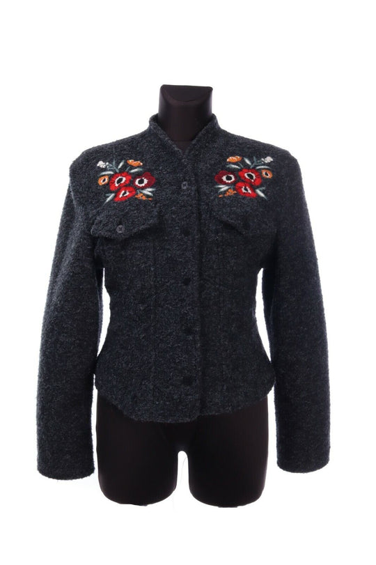 Women's KENZO JEANS Charcoal Grey Floral Blazer Jacket Size L