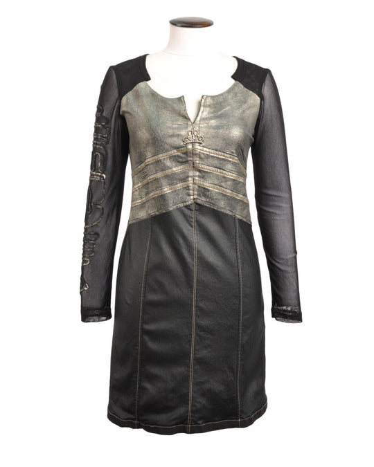ELISA CAVALETTI Dress Black V-Neck Sequined Sleeve Womens Knee Length Size S
