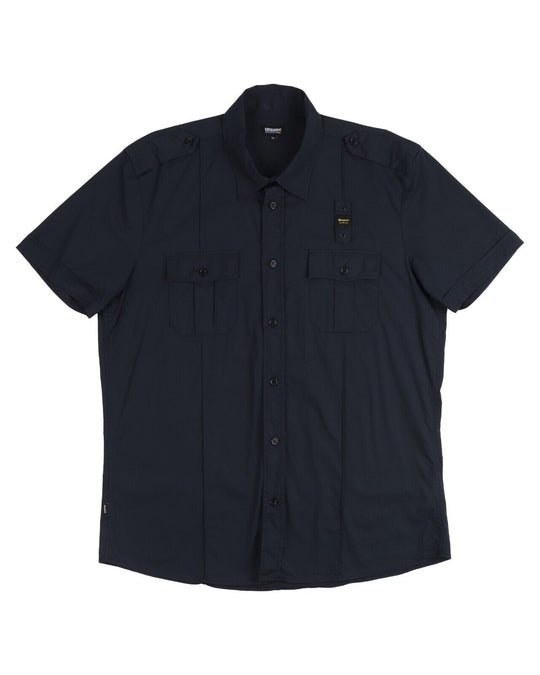 BLAUER Shirt Navy Blue Cotton Men's Button Down Short Sleeve Size XL