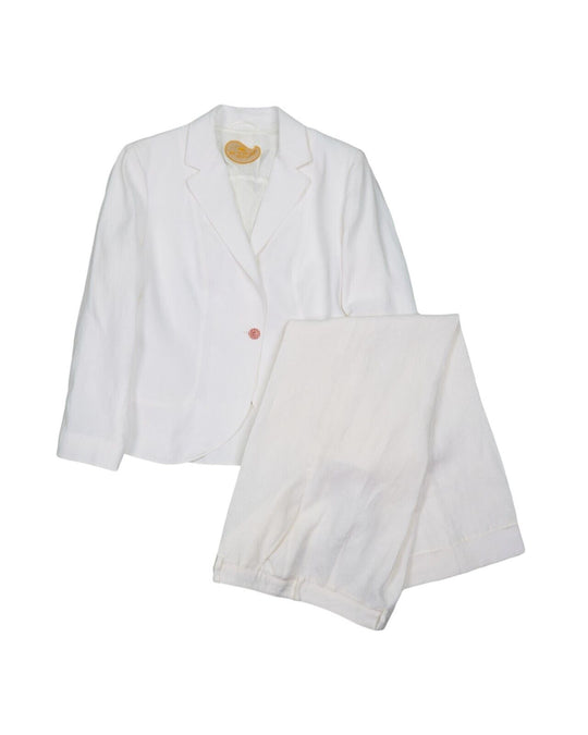 ETRO Milano Two Piece Suit Beige Linen Women's Jacket Pants Size 46 IT