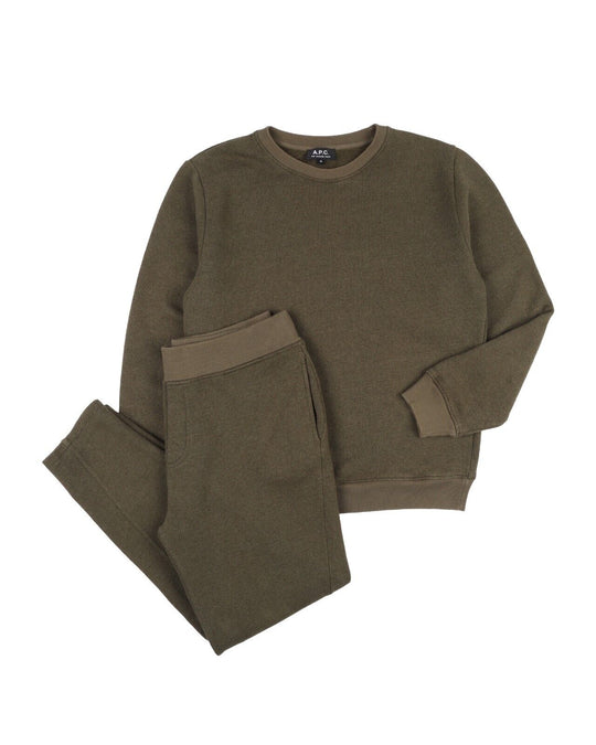 A.P.C. Suit Olive Green Fleece Lined Mens Sweatshirt Sweatpants Size M