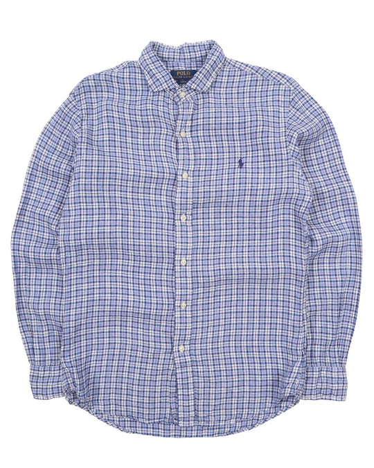 Men's POLO RALPH LAUREN Blue Check Linen Shirt Size M