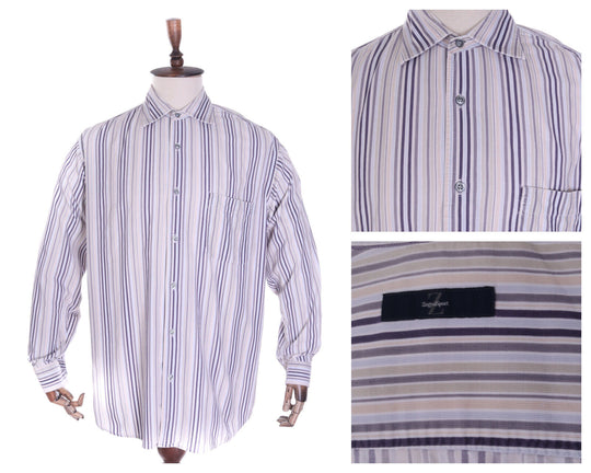 Men's ERMENEGILDO ZEGNA SPORT Multicolored Striped Microvelvet LS Shirt Size 2XL