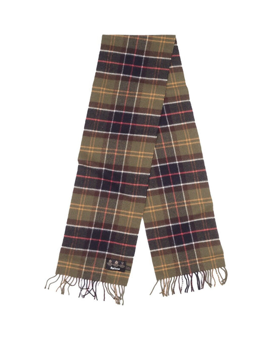 BARBOUR Scarf Green Black Tartan Check Cashmere Merino Wool Size 70" x 10"