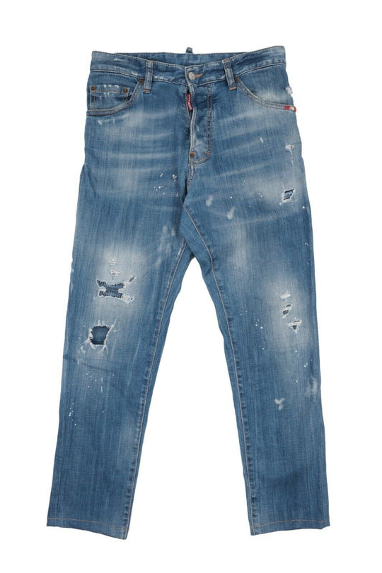 Men's DSQUARED2 Blue Denim Distressed Straight Jeans Size 48