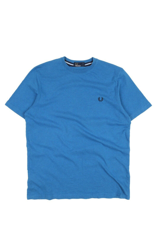 Men's FRED PERRY Blue Cotton Logo T-Shirt Tee Size Young L / S
