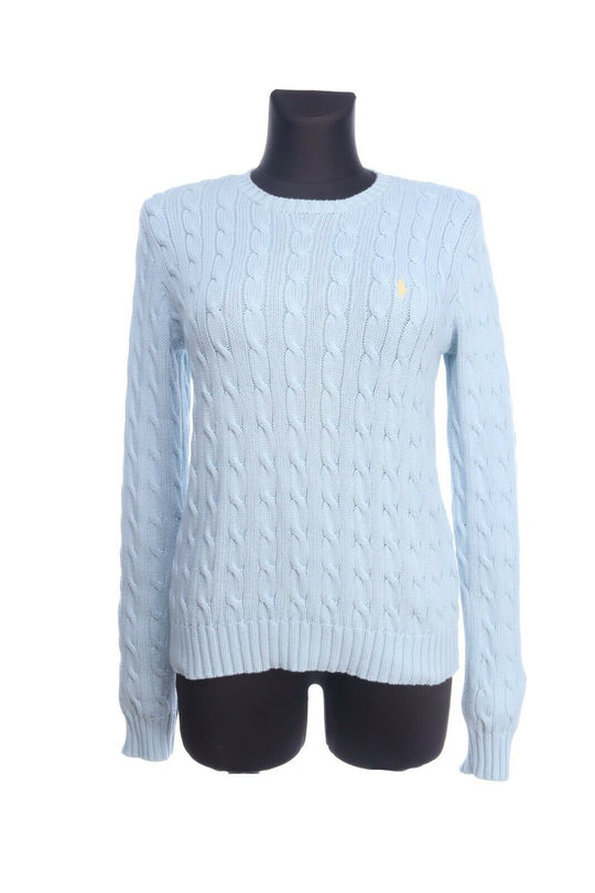 Ralph Lauren Light Blue Cotton Cable Knit Crew Neck Jumper Size L