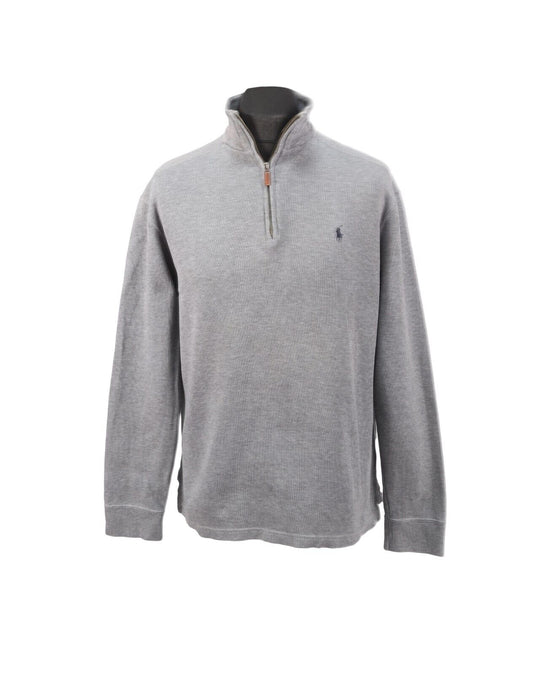POLO RALPH LAUREN Jumper Gray Cotton Zip Neck Men's Size M