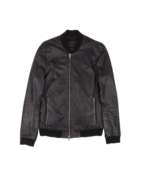 ALLSAINTS Calder Bomber Black Mens Leather Jacket Size L