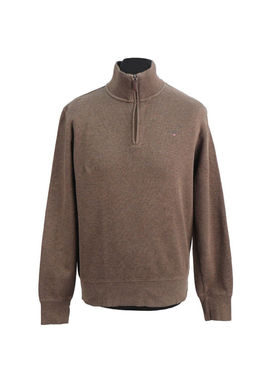 GANT Sweater Light Brown Cotton Zip Neck Mens Knit Pullover Size M