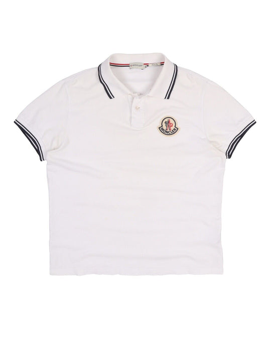 Men's MONCLER White Pique Cotton Big Logo Polo Shirt Size XL