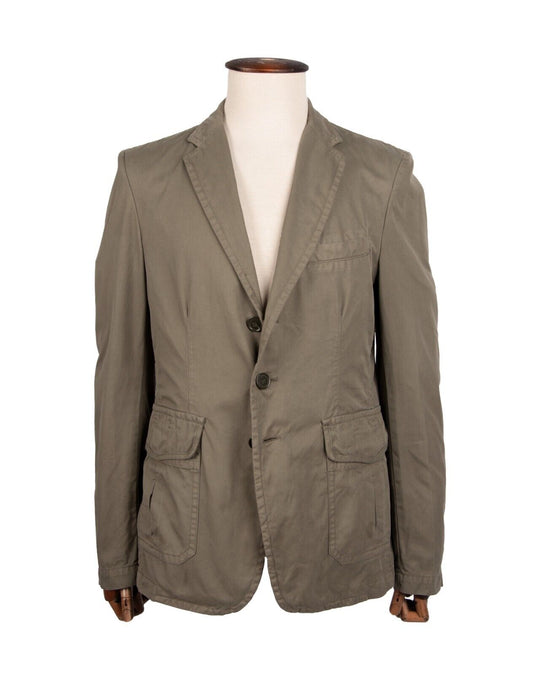 THOMAS BURBERRY Jacket Khaki Green Cotton Unlined Mens Military Blazer Size L