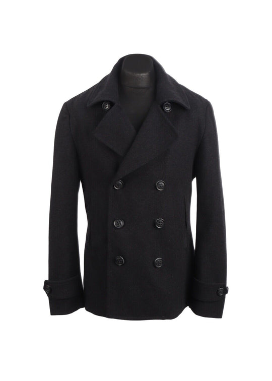 SUPERDRY Commodity Pea Coat Gray Wool Men's Overcoat Size XL