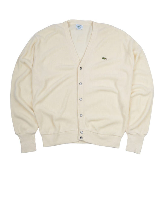 Vintage IZOD x LACOSTE Sweater Ivory Mens USA Knit Button Cardigan Size L