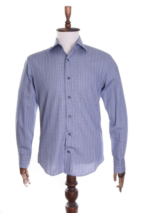 PAL ZILERI Grey Blue 100% Cotton Glen Check LS Shirt Size 40 , 15 3/4