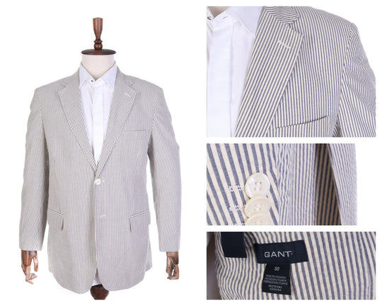 Men's GANT Ivory Grey Striped 100% Cotton Summer Jacket Blazer Size 50