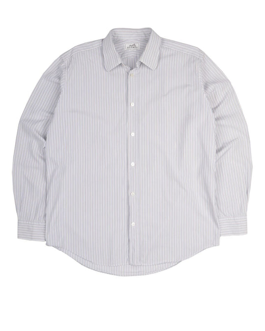 HERMES Paris Shirt Blue Striped Cotton Men's Size 41 / 16