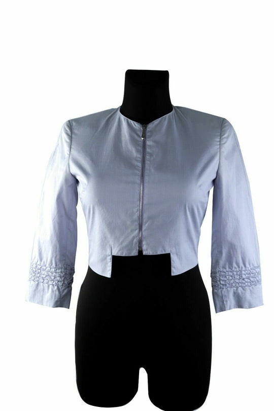 Women's VERSUS VERSACE Powder Blue Crop Full Zip Jacket 3/4 Sleeve Size 24 / 38