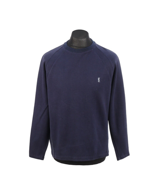 Vintage YVES SAINT LAURENT Jumper Longsleeve Blue Cotton Men's Crew Neck Size M