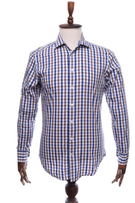 ETRO Italy Multicolor Cotton Gingham Check LS Shirt Size 39