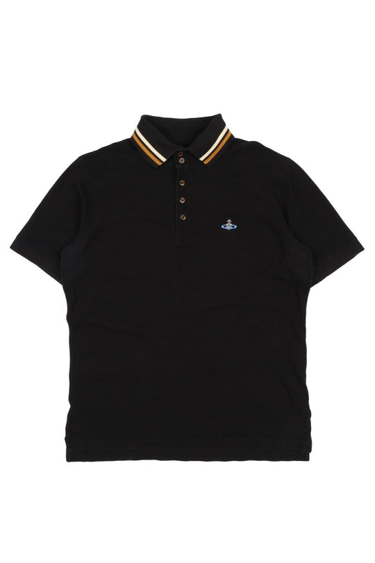 Men's VIVIENNE WESTWOOD Man Black Pique Cotton Short Sleeve Polo Shirt Size XL