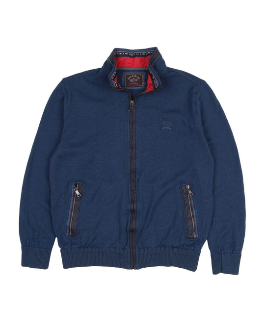 PAUL & SHARK Cardigan Navy Blue Wool Full Zip Logo Men's Sweater Jacket Size XL