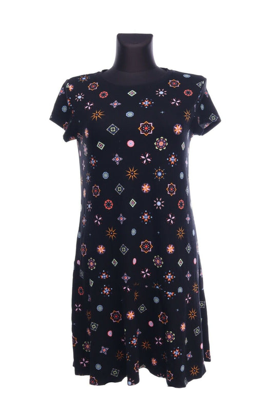 DESIGUAL Black Geometric Above Knee Length Short Sleeve Dress Size S
