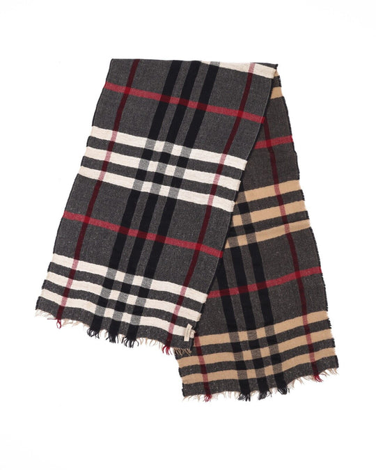 BURBERRY Scarf Gray Nova Check Wool