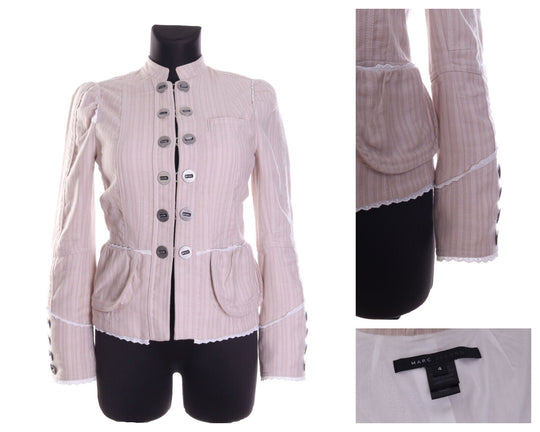 Women's MARC JACOBS Beige Striped 100% Cotton Blazer Jacket Size 4