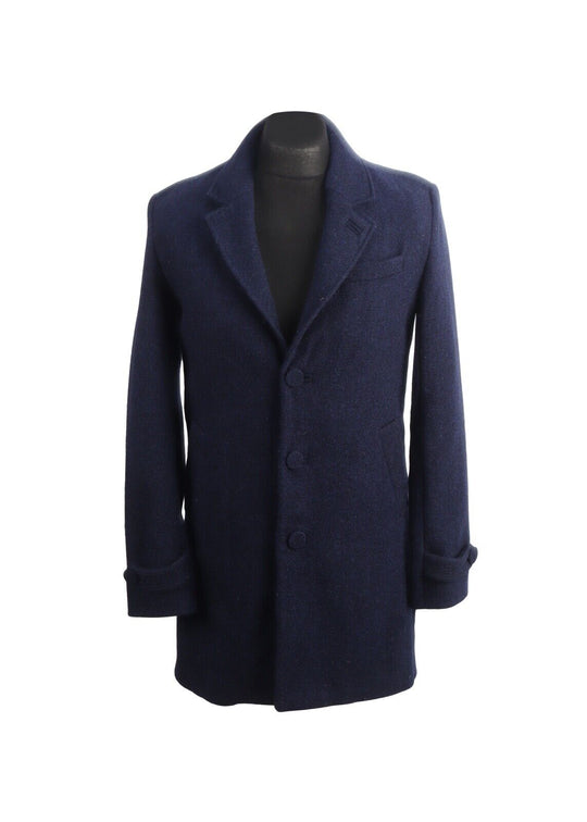 ERDEM x H&M Coat Navy Blue Herringbone Harris Tweed Men's Overcoat Size 44 / XS