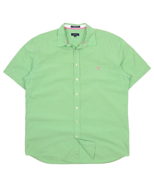 Men's GANT Green Check Manhattan Poplin Cotton Short Sleeve Shirt Size 2XL