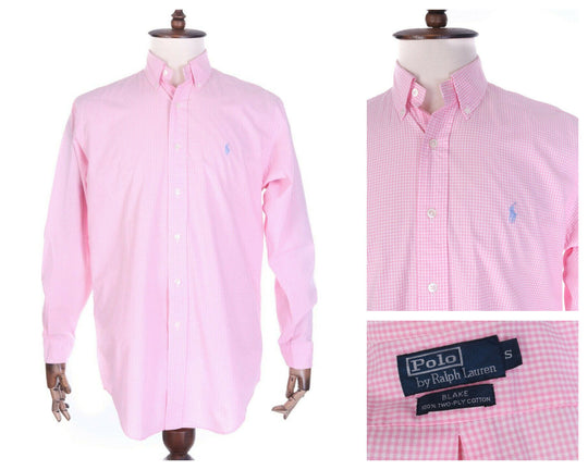 Men's POLO RALPH LAUREN Pink Check 100% Cotton Two-Ply LS Blake Shirt Size s