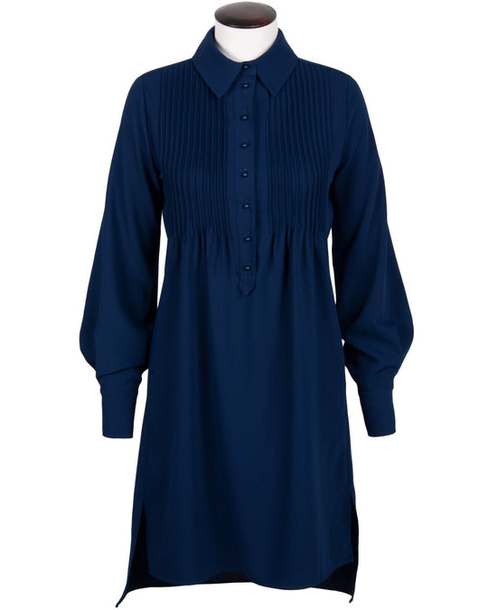 SEE by CHLOE Shirt Dress Blue Bib Front Collared Womens Pullover Size 34