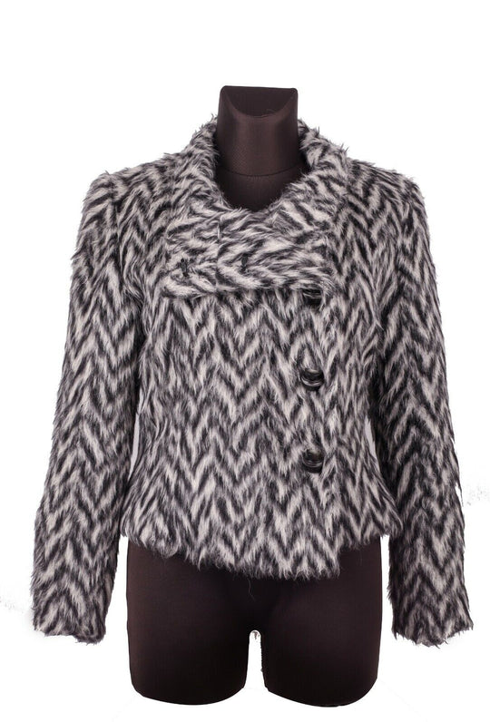 Women's JIL SANDER Black&White Faux Fur Pile Shaggy Short Coat Jacket Size s
