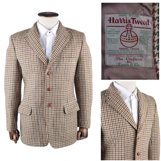 Men's Vtg HARRIS TWEED Multicolor Houndstooth 100% Wool Blazer Jacket Size 38